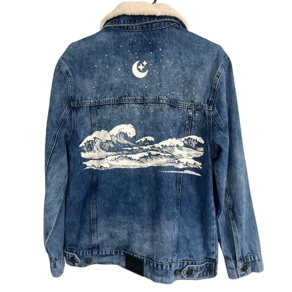 Revolt The Tubbo Moment Unisex By The Sea Denim Jean Jacket Zip Size Small CLEAN - Picture 1 of 7